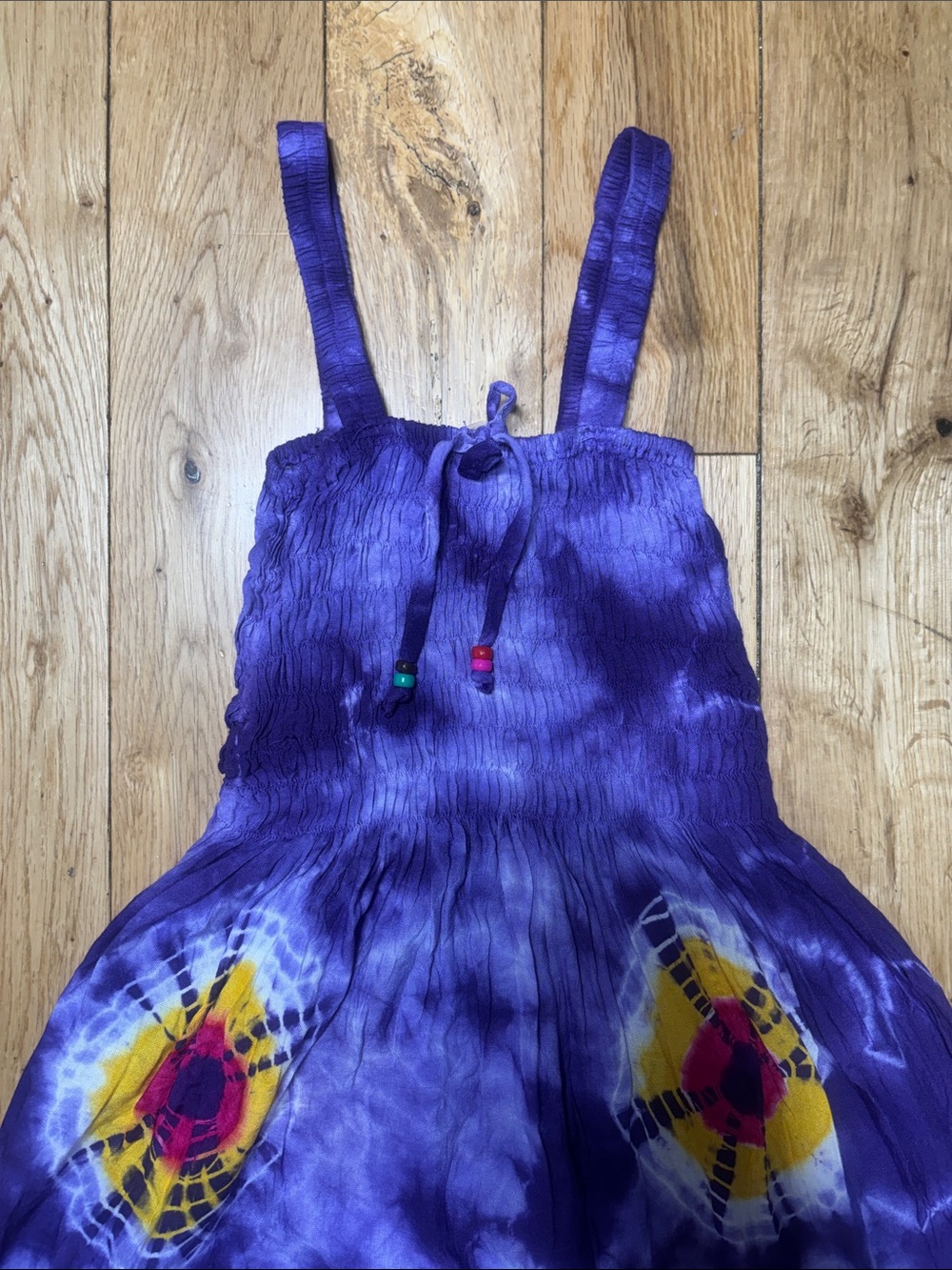 Girls Purple Tie-Dye Smock Sundress Size 5 | Boho Summer Dress - Picture 3 of 4